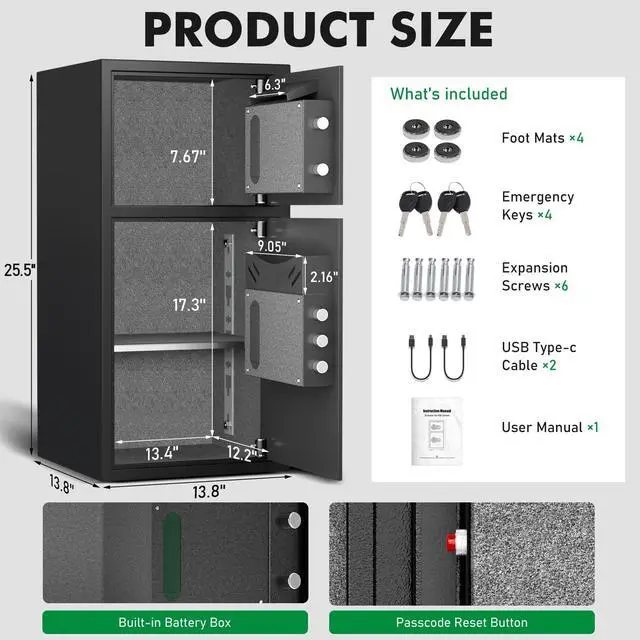 Alt view image 2 of 6 - 6.0 Cu Ft Large Safe Box Fireproof Waterproof, Money Safe With Mute Function and LED Light,Digital Keypad Home Safes with Deposit Slot & Dual Alarm System, Security Box for Money Valuables
