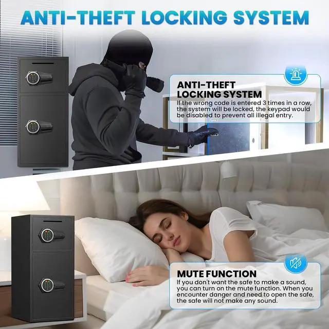 Alt view image 3 of 6 - 6.0 Cu Ft Large Safe Box Fireproof Waterproof, Money Safe With Mute Function and LED Light,Digital Keypad Home Safes with Deposit Slot & Dual Alarm System, Security Box for Money Valuables