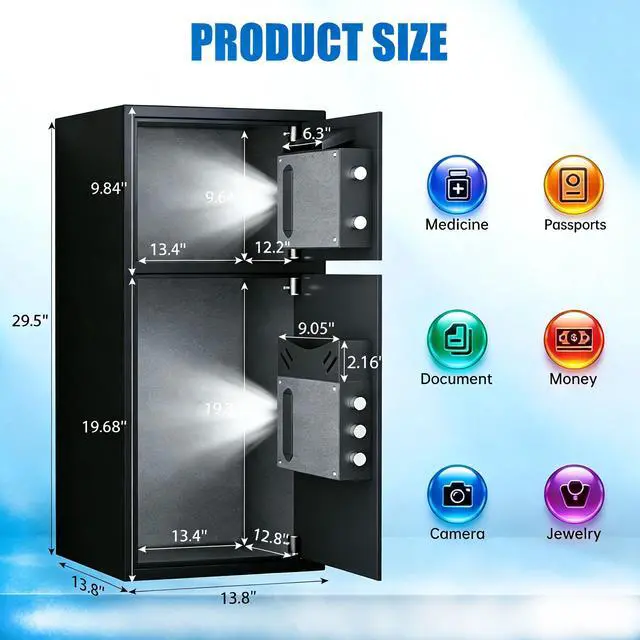Alt view image 5 of 6 - 6.0 Cu Ft Large Safe Box Fireproof Waterproof, Money Safe With Mute Function and LED Light,Digital Keypad Home Safes with Deposit Slot & Dual Alarm System, Security Box for Money Valuables