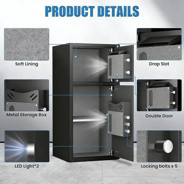 Alt view image 6 of 6 - 6.0 Cu Ft Large Safe Box Fireproof Waterproof, Money Safe With Mute Function and LED Light,Digital Keypad Home Safes with Deposit Slot & Dual Alarm System, Security Box for Money Valuables