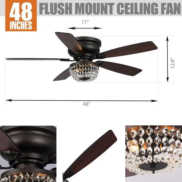 Alt view image 5 of 6 - Ceiling Fans with Lights and Remote Low Profile Ceiling Fan with Light Flush Mount for Bedroom, 48 Inch, New Bronze