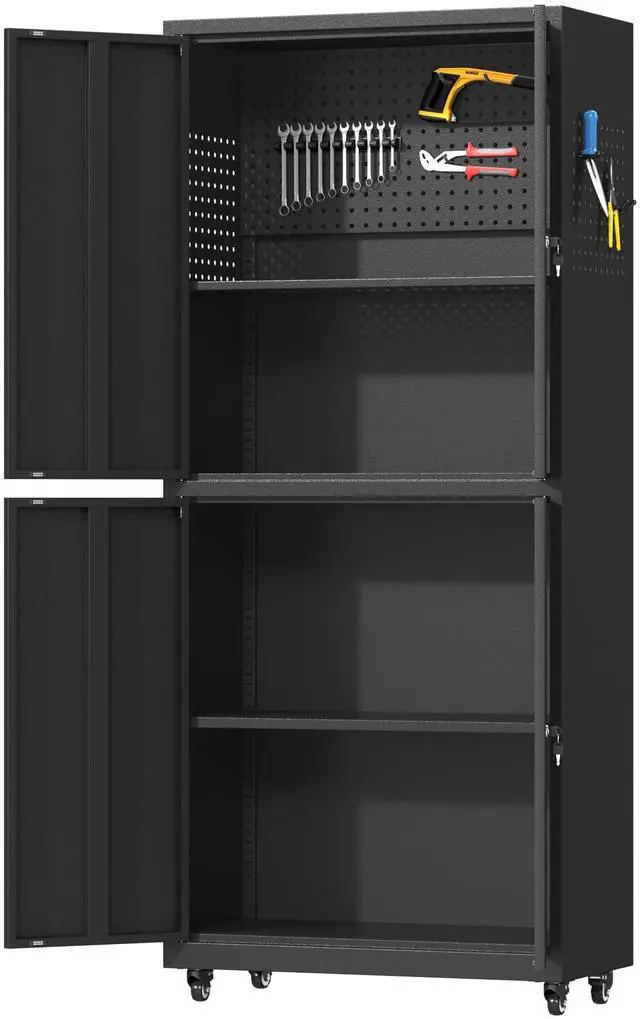 Main image of Metal Storage Cabinet with Wheels, 71" H Metal Tool Cabinet with Adjustable Shelves and Doors, Garage Storage Cabinet for Utility Room,Workshop (71" H-Black)