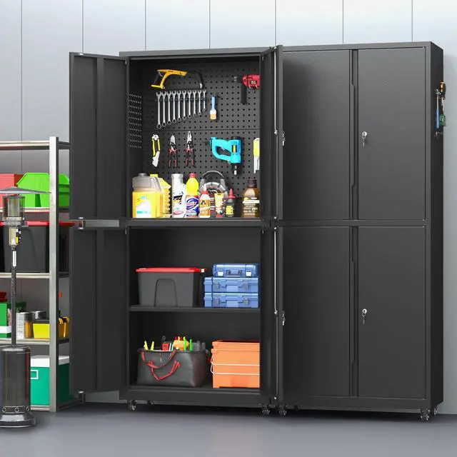 Alt view image 2 of 6 - Metal Storage Cabinet with Wheels, 71" H Metal Tool Cabinet with Adjustable Shelves and Doors, Garage Storage Cabinet for Utility Room,Workshop (71" H-Black)