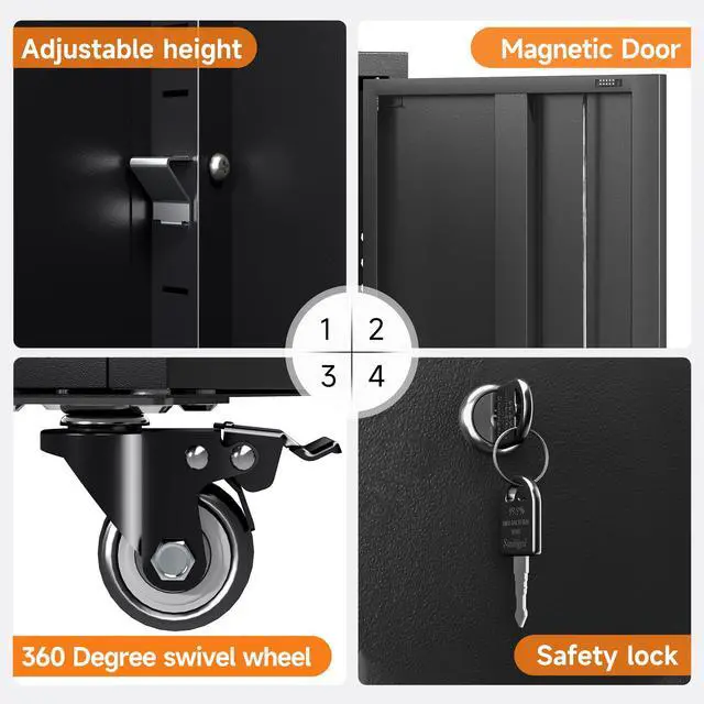 Alt view image 5 of 6 - Metal Storage Cabinet with Wheels, 71" H Metal Tool Cabinet with Adjustable Shelves and Doors, Garage Storage Cabinet for Utility Room,Workshop (71" H-Black)