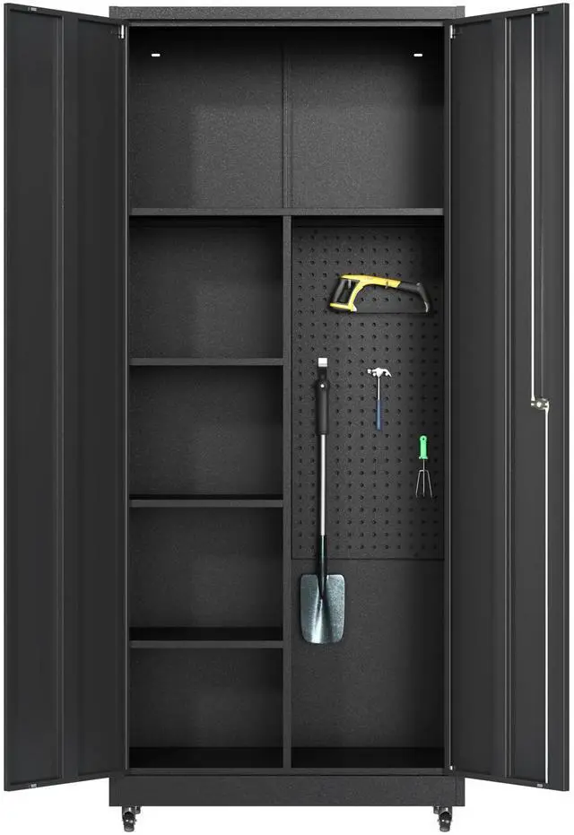Main image of Garage Cabinet with 4 Wheels, 71" H Tool Storage Cabinets, Garage Storage Cabinet with Adjustable Shelves, Broom Closet Cabinets for Utility Room,Workshop
