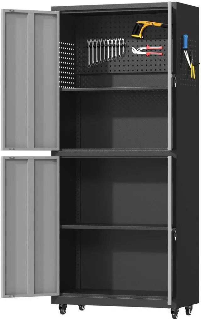 Main image of Metal Storage Cabinet with Wheels, 71" H Metal Tool Cabinet with Adjustable Shelves and Doors, Garage Storage Cabinet for Utility Room,Workshop(71" H-Gray)