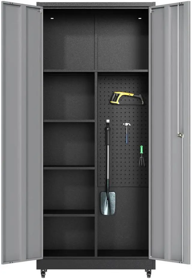 Main image of Garage Cabinet with 4 Wheels, 71" H Tool Storage Cabinets, Garage Storage Cabinets with Adjustable Shelves, Broom Closet Cabinets for Utility Room,Workshop