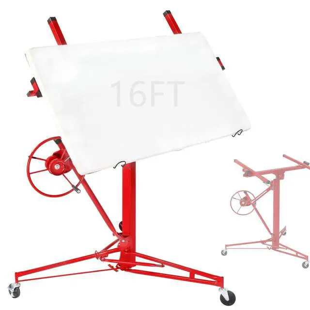 Main image of 16ft Drywall Panel Hoist with Lockable Wheels Drywall Rolling Lifter with Jack Caster Construction, Red, Red