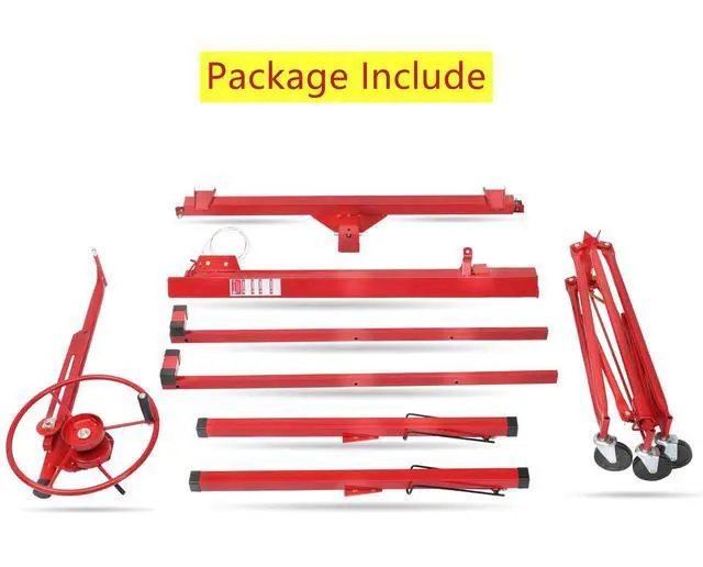 Alt view image 6 of 6 - 16ft Drywall Panel Hoist with Lockable Wheels Drywall Rolling Lifter with Jack Caster Construction, Red, Red