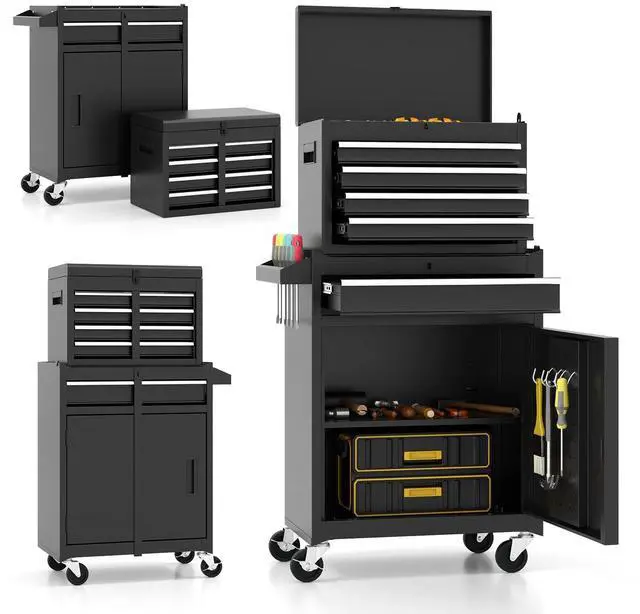 Main image of 2-in-1 Rolling Tool Chest with 5 Drawers, Heavy-Duty Metal Tool Box with Wheels, Detachable Top Tool Box & Rolling Tool Cabinet for Garage, DIY (5-Drawers, Black)