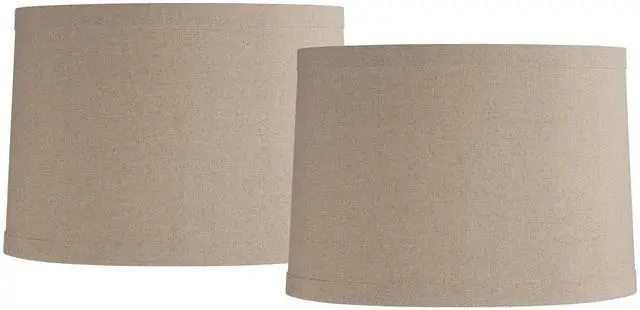Main image of Set of 2 Taupe Natural Linen Large Drum Lamp Shade (Pre-Assembled) s 15" Top x 16" Bottom x 11" High (Spider) Replacement with Harp