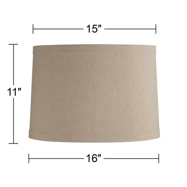 Alt view image 4 of 6 - Set of 2 Taupe Natural Linen Large Drum Lamp Shade (Pre-Assembled) s 15" Top x 16" Bottom x 11" High (Spider) Replacement with Harp