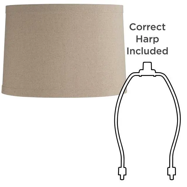 Alt view image 6 of 6 - Set of 2 Taupe Natural Linen Large Drum Lamp Shade (Pre-Assembled) s 15" Top x 16" Bottom x 11" High (Spider) Replacement with Harp