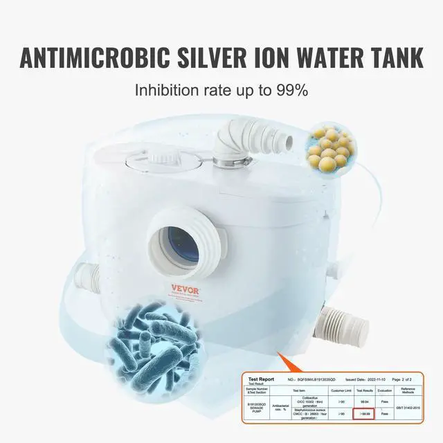Alt view image 4 of 6 - 700W Macerator Pump, 9600 L/h Flow, 32.8 ft/10 m Head, Macerator Sewerage Sump Pump with 3 Water Inlets for Toilet, Basement, Kitchen, Sink, Shower, Bathtub Waste Water Disposal Upflush Machine