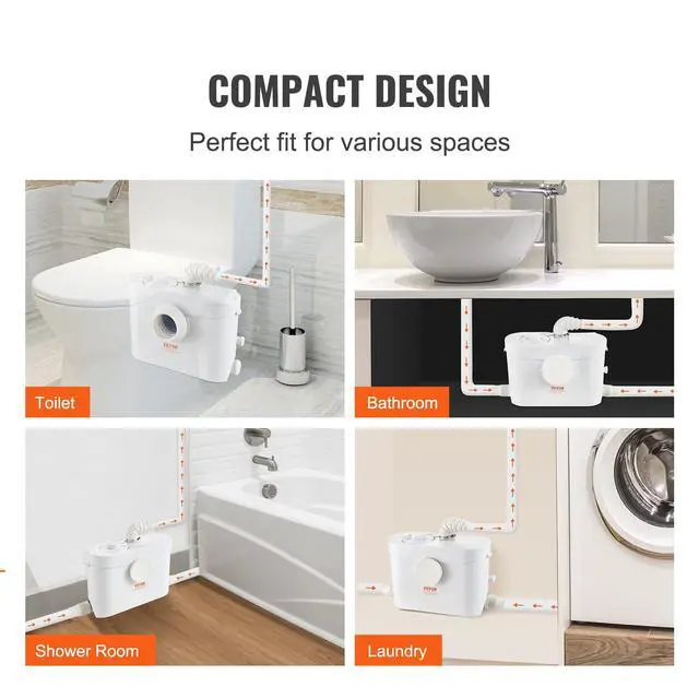 Alt view image 6 of 6 - 700W Macerator Pump, 9600 L/h Flow, 32.8 ft/10 m Head, Macerator Sewerage Sump Pump with 3 Water Inlets for Toilet, Basement, Kitchen, Sink, Shower, Bathtub Waste Water Disposal Upflush Machine
