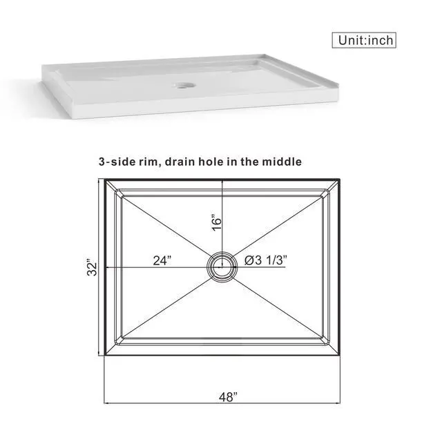 Alt view image 2 of 6 - 32 "x48" Shower Base - Durable, non-slip, ABS material, quick installation, universal bathroom design, enhance the bathing experience No Drain Set. (White, 32" x 48")
