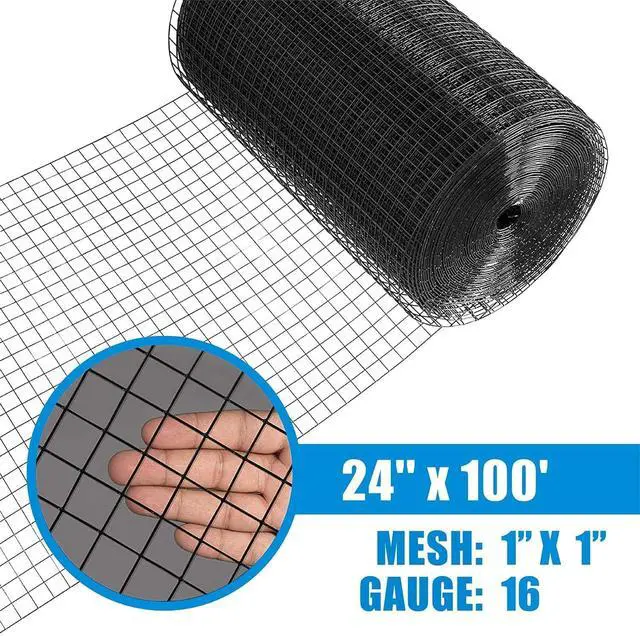 Alt view image 2 of 6 - Hardware Cloth with 1-Inch Grid, 16 Gauge Black Vinyl Coated Welded Fence Mesh Roll for Home and Garden Fence and Pet Enclosures Protect (24 Inch x 100 ft.)
