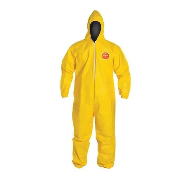 Main image of Tychem 2000 QC127S Disposable Chemical Resistant Coverall with Hood, Elastic Cuff and Serged Seams, Yellow, Large (Pack of 12)
