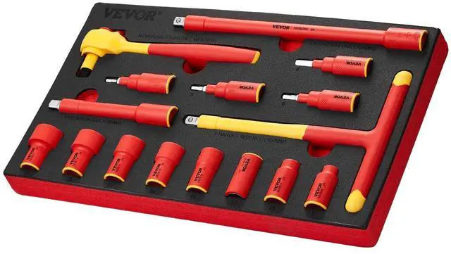 Main image of Insulated Socket Set, 16-Piece Insulated Wrench Tool Set, 1000V Insulated Socket Tool, with Insulated Sockets, Insulated T-Handle Wrench, Drive Rachet, Extensions, for Electricians Home Repair