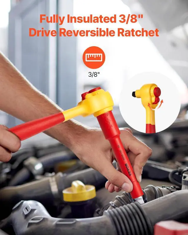 Alt view image 3 of 6 - Insulated Socket Set, 16-Piece Insulated Wrench Tool Set, 1000V Insulated Socket Tool, with Insulated Sockets, Insulated T-Handle Wrench, Drive Rachet, Extensions, for Electricians Home Repair
