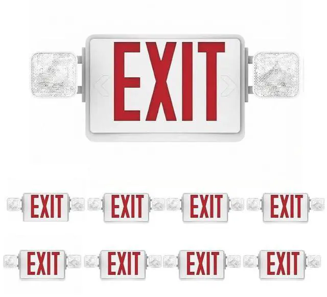 Main image of 8 Pack Double Sided LED Emergency EXIT Sign Combo, Two LED Lights, Backup Battery, US Standard Red Letter Emergency Exit Lighting, Commercial Grade, 120-277V, Fire Resistant (UL 94V-0)