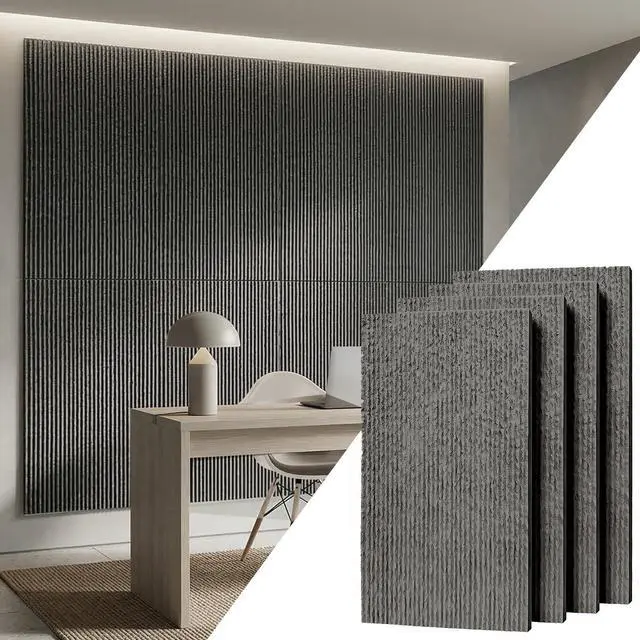Main image of 4 Pack 3D Wall Panels, Waterfall Stone Texture PU Wall Panels, 24"x48" Cover 32 Sq Ft Wall Tiles, Accent Wall Decor for Interior Living Room Bedroom Lobby Hotel Office, Black