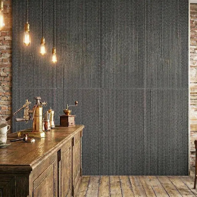 Alt view image 2 of 6 - 4 Pack 3D Wall Panels, Waterfall Stone Texture PU Wall Panels, 24"x48" Cover 32 Sq Ft Wall Tiles, Accent Wall Decor for Interior Living Room Bedroom Lobby Hotel Office, Black