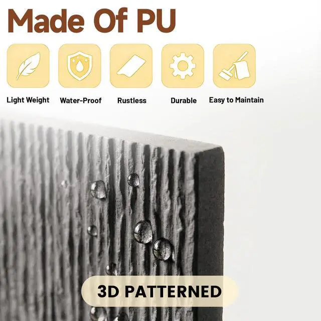 Alt view image 4 of 6 - 4 Pack 3D Wall Panels, Waterfall Stone Texture PU Wall Panels, 24"x48" Cover 32 Sq Ft Wall Tiles, Accent Wall Decor for Interior Living Room Bedroom Lobby Hotel Office, Black