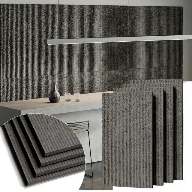 Alt view image 6 of 6 - 4 Pack 3D Wall Panels, Waterfall Stone Texture PU Wall Panels, 24"x48" Cover 32 Sq Ft Wall Tiles, Accent Wall Decor for Interior Living Room Bedroom Lobby Hotel Office, Black