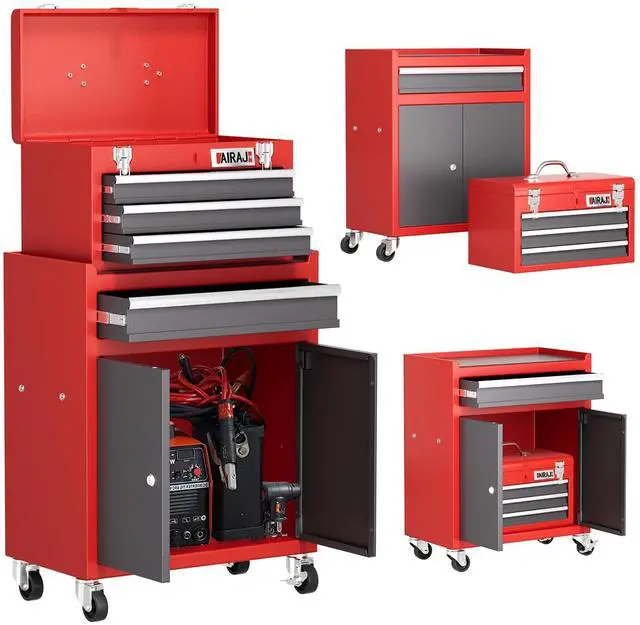 Main image of Tool Box with Wheels,4 Drawer 39" Large Tool Chest,Detachable Top Metal Rolling Tool Box,Garage Tool Cabinet with Lock and 360° Rotating Wheels,Red