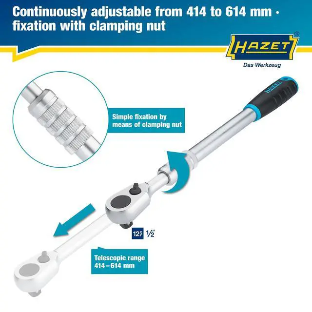 Alt view image 3 of 6 - Hiper Fine-Tooth Reversible Ratchet 916HPLG I 12.5 Mm (1/2 Inch) Square Drive, Small Operating Angle (4 Degrees), With Ball Lock I Extra Long Version, Infinitely Extendable