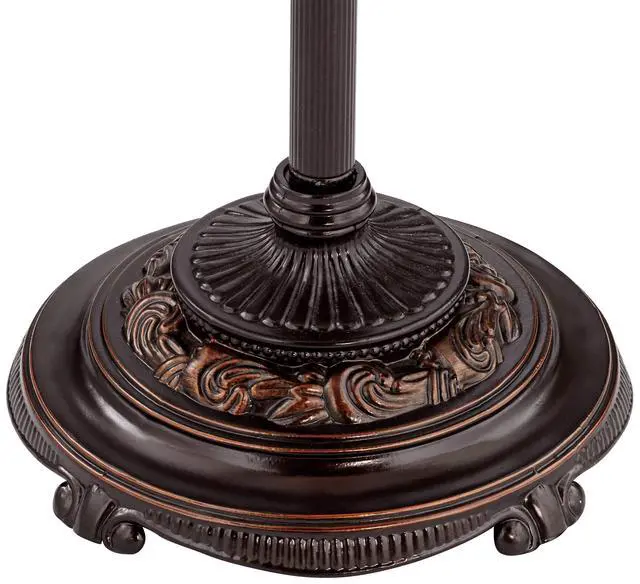 Alt view image 6 of 6 - Traditional Standing Floor Lamp Multi 4-Light 63" Tall Antique Bronze Copper Gold Tortoise Glass Font Fabric Bell Shade Candelabra Decor for Living Room Reading House Bedroom