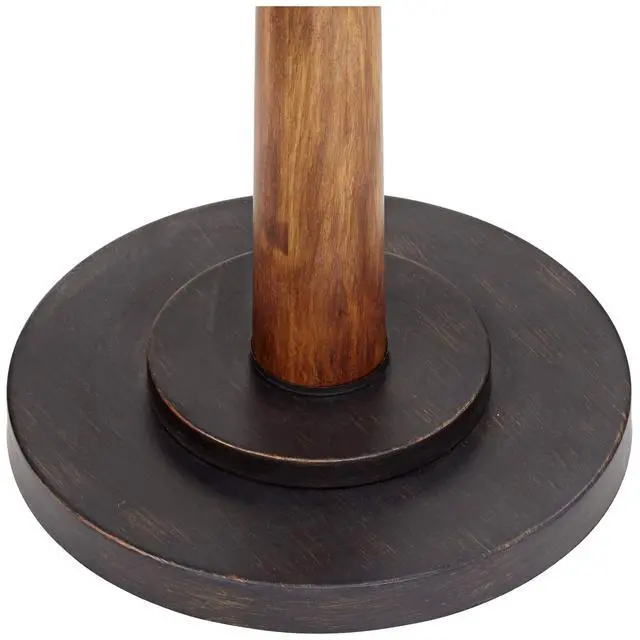 Alt view image 5 of 6 - Hunter Modern Mid Century Farmhouse Rustic Floor Lamp 64" Tall Bronze Cherry Wood Perforated Metal Cream Linen Double Drum Shade for Living Room Reading Bedroom Office House