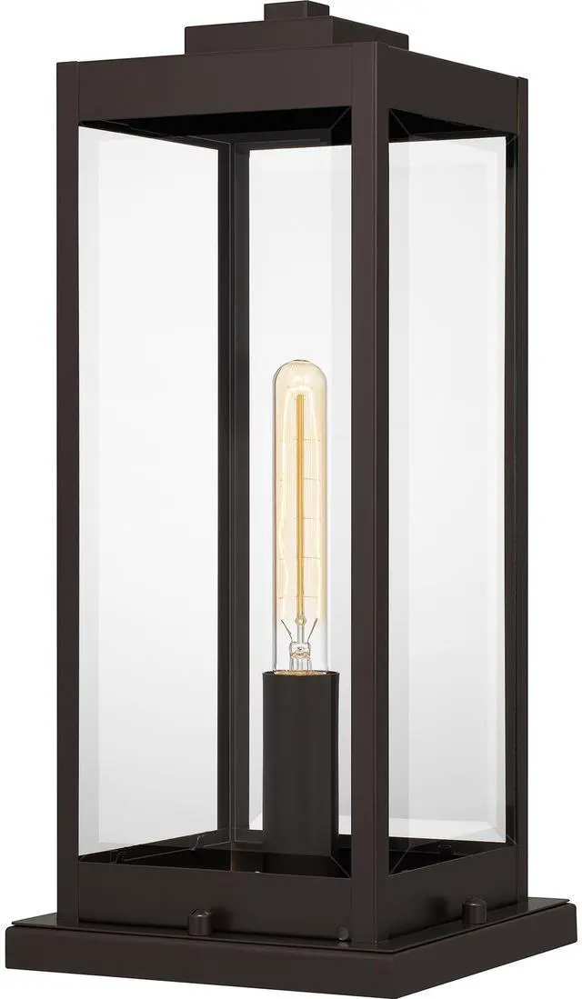 Main image of Westover 19" Outdoor Pier Mount Light, 1-Light Western Bronze Pier Mount Lantern with Clear Glass, E26 Base, ETL Wet Rated