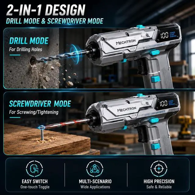 Alt view image 4 of 6 - 8V 2-Speed Mecha Hammer Drill, Ergonomic Handheld USB-C Gift (G007S-PRO) | Ergonomic streamlined mecha handle, aluminum dual-speed, 2000mAh USB-C fast charge, lightweight power drill gift for men
