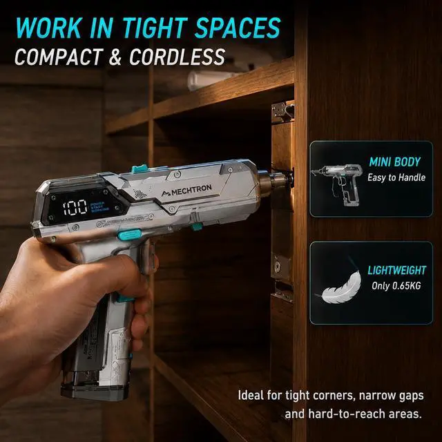 Alt view image 5 of 6 - 8V 2-Speed Mecha Hammer Drill, Ergonomic Handheld USB-C Gift (G007S-PRO) | Ergonomic streamlined mecha handle, aluminum dual-speed, 2000mAh USB-C fast charge, lightweight power drill gift for men