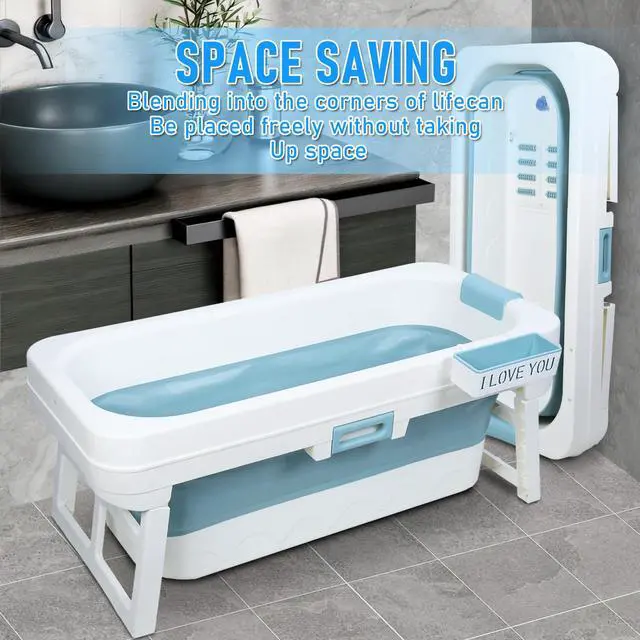 Alt view image 5 of 6 - Portable Bathtub, 58/56/50/46 Inch Collapsible Bathtub, Freestanding Foldable for Adults, Folding Tub for Shower, Hot Bath, Ice Bath (Blue-C-130cm)