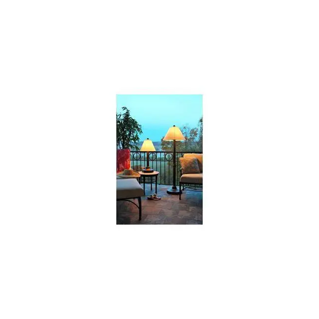 Alt view image 3 of 3 - 56097 Malibu Outdoor Floor Lamp with Resin Body and Natural Canvas Sunbrella Shade Cover, 28" x 26" x 60"