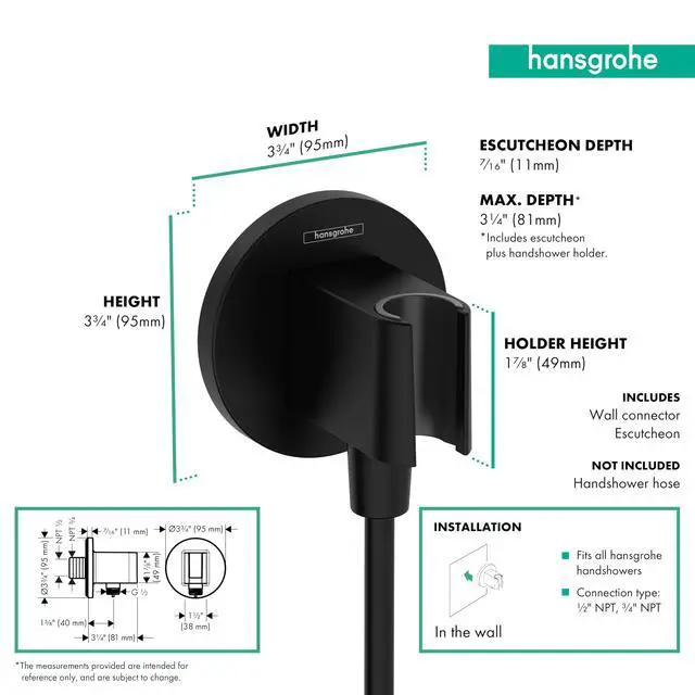 Alt view image 2 of 3 - FixFit S Handheld Shower Wall Outlet 1/2-inch Thread Connection in Matte Black, 26888671