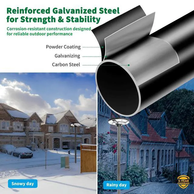 Alt view image 5 of 6 - 10ft Outdoor Street Light Pole, 3-Inch OD Heavy Duty Galvanized Steel Lamp Post, Ground Mount Light Pole with 0.2" Thick Flange Base, Hardware for Concrete & Soil Included, Black