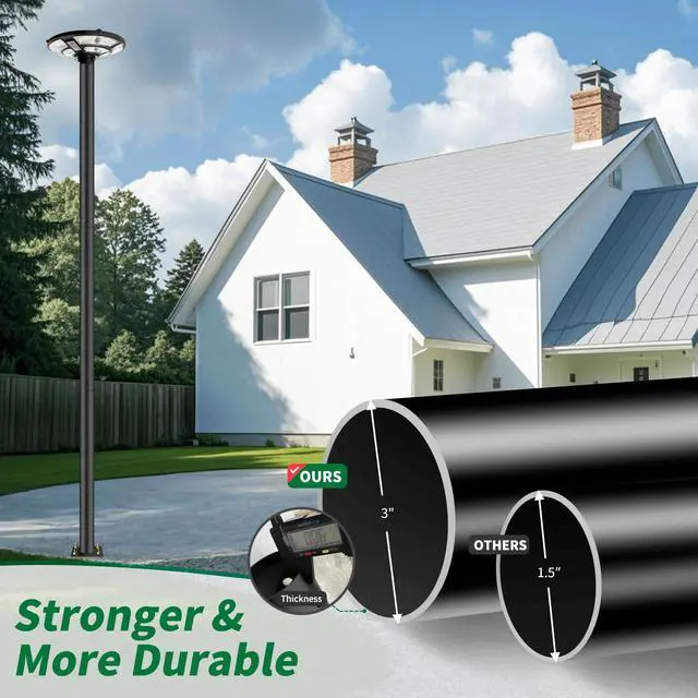 Alt view image 6 of 6 - 10ft Outdoor Street Light Pole, 3-Inch OD Heavy Duty Galvanized Steel Lamp Post, Ground Mount Light Pole with 0.2" Thick Flange Base, Hardware for Concrete & Soil Included, Black