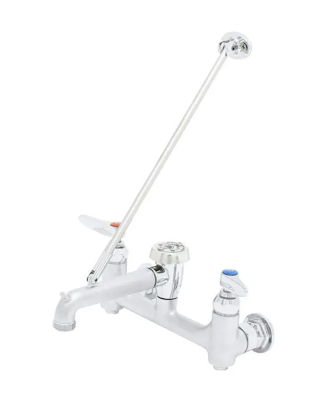 Alt view image 2 of 2 - B-0665-BSTR, Wall Mounted Service Sink Faucet with Built-In Stops, Vacuum Breaker, and Support Rod, Rough Chrome
