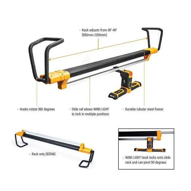 Alt view image 2 of 6 - 1000 Lumen Rechargeable Wing Light with Underhood Rack - 83350