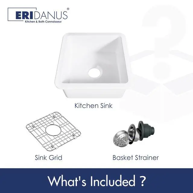 Alt view image 2 of 6 - Drop in Kitchen Sink, 18" x 18" Undermount Kitchen Sink 18 Inch Wet Bar Sink, Prep Sink Topmount Dual Mount Square Fireclay Deep Single Bowl with Bottom Grid and Strainer Drain