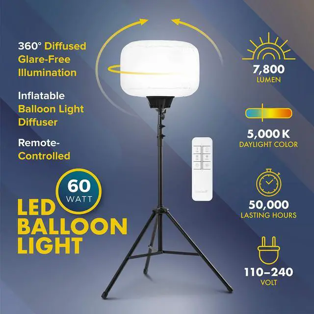 Alt view image 2 of 6 - SD-60W-KIT-G1 60 Watt Balloon Light Kit (w/LED Balloon Light Fixture, White Balloon Diffuser, 6.5ft Tripod, Carry Bags + Basic mounts)