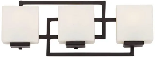 Alt view image 2 of 6 - Lighting on the Square Modern Wall Mount Light Bronze Metal Hardwired 21" Wide 3-Light Fixture Geometric Opal Glass Shades for Bathroom Vanity Mirror House Home Room Decor