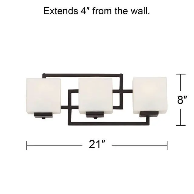 Alt view image 4 of 6 - Lighting on the Square Modern Wall Mount Light Bronze Metal Hardwired 21" Wide 3-Light Fixture Geometric Opal Glass Shades for Bathroom Vanity Mirror House Home Room Decor