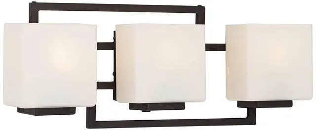 Alt view image 5 of 6 - Lighting on the Square Modern Wall Mount Light Bronze Metal Hardwired 21" Wide 3-Light Fixture Geometric Opal Glass Shades for Bathroom Vanity Mirror House Home Room Decor