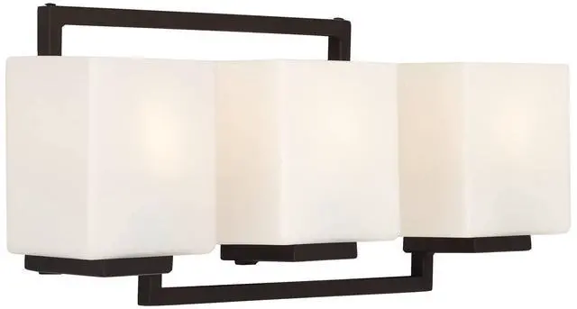 Alt view image 6 of 6 - Lighting on the Square Modern Wall Mount Light Bronze Metal Hardwired 21" Wide 3-Light Fixture Geometric Opal Glass Shades for Bathroom Vanity Mirror House Home Room Decor
