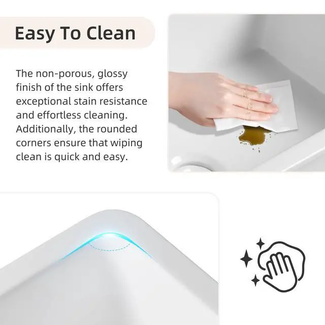 Alt view image 5 of 6 - 27 Inch Undermount Kitchen Sink White, 27L×19W Dual Mount Single Bowl Fireclay Kitchen Sinks With Grid And Strainer Drain